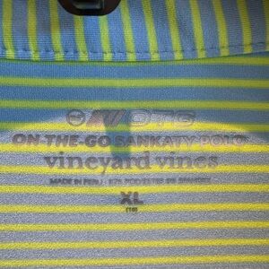 Vineyard Vines Boys Neon Yellow/Blue Performance Sankaty Polo Shirt, size XL,EUC
